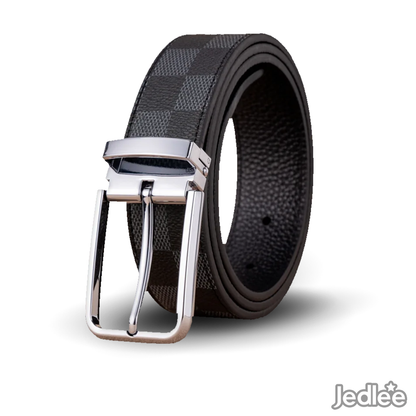 Trendy Versatile Genuine Checked Leather Belt = Alloy Pin Buckle