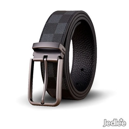 Trendy Versatile Genuine Checked Leather Belt = Alloy Pin Buckle
