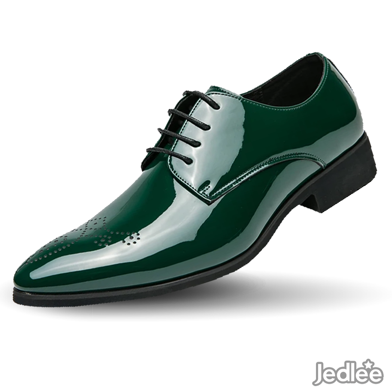 Elegant Patent Derby Leather Shoes for Men - Stylish Medallion Fashion