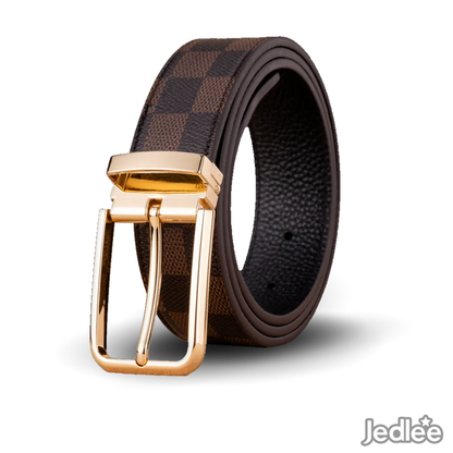 Trendy Versatile Genuine Checked Leather Belt = Alloy Pin Buckle