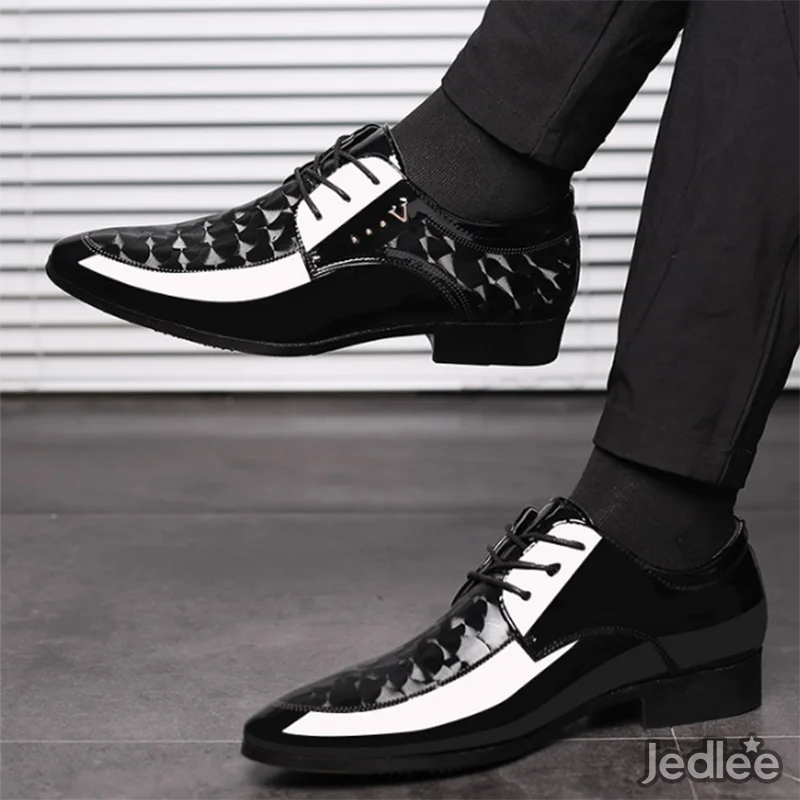 Trendy Italian Patent Leather Shoes for Men - Sleek Lace-Up Derby Shoes