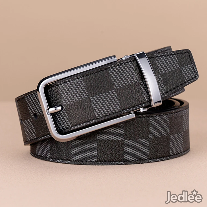 Trendy Versatile Genuine Checked Leather Belt = Alloy Pin Buckle