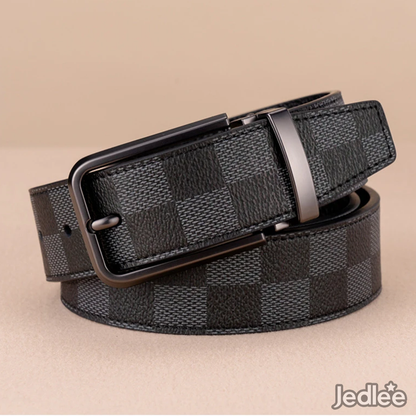 Trendy Versatile Genuine Checked Leather Belt = Alloy Pin Buckle