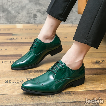 Elegant Patent Derby Leather Shoes for Men - Stylish Medallion Fashion