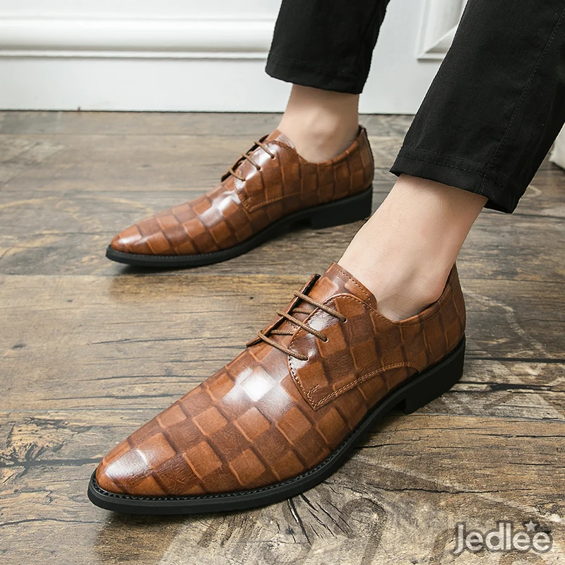 Refined Italian Patent Leather Derby Shoes for Men - Stylish Lace-Up Shoes