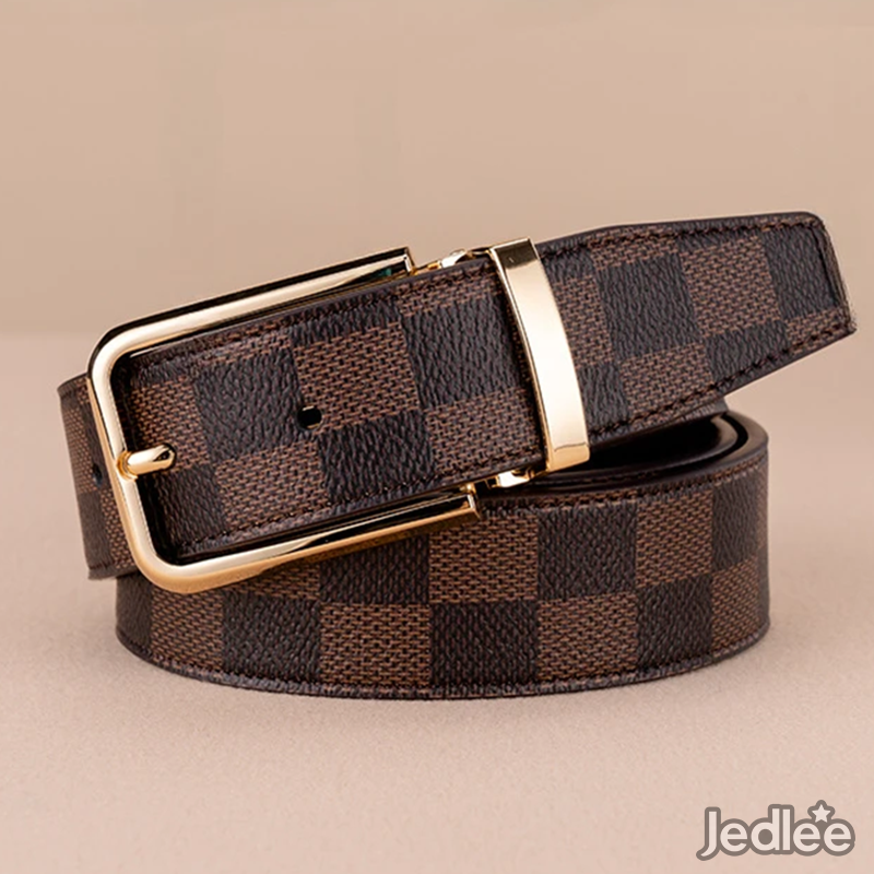 Trendy Versatile Genuine Checked Leather Belt = Alloy Pin Buckle