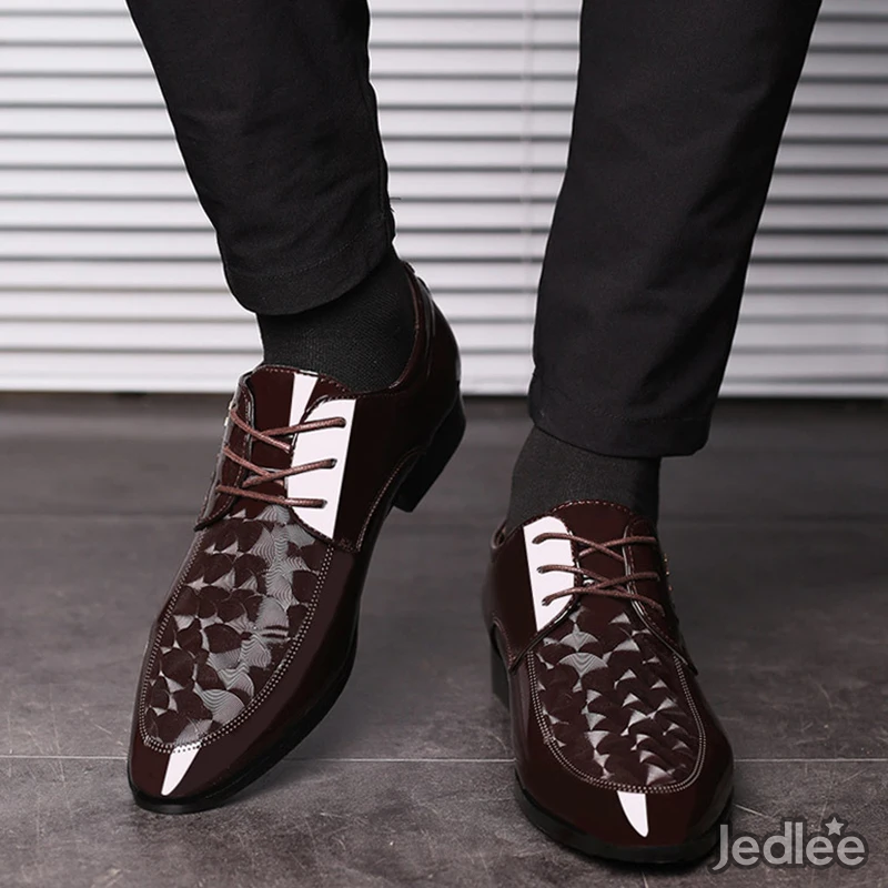 Trendy Italian Patent Leather Shoes for Men - Sleek Lace-Up Derby Shoes