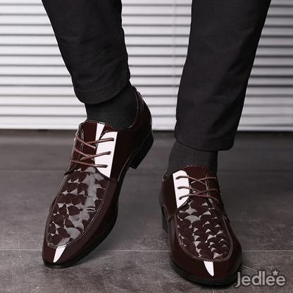 Trendy Italian Patent Leather Shoes for Men - Sleek Lace-Up Derby Shoes