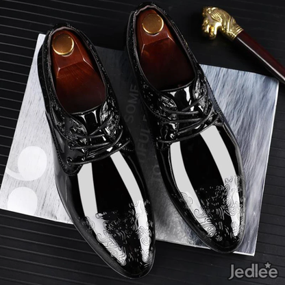 Sophisticated Men's Black Derby Shoes - Elegantly Debossed
