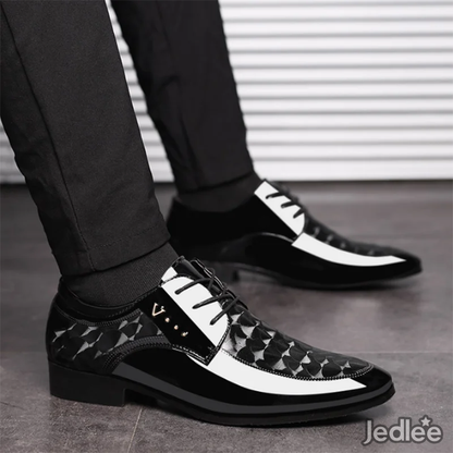 Trendy Italian Patent Leather Shoes for Men - Sleek Lace-Up Derby Shoes