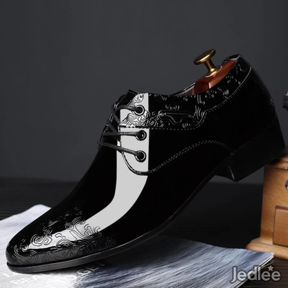 Sophisticated Men's Black Derby Shoes - Elegantly Debossed