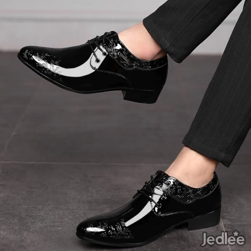 Sophisticated Men's Black Derby Shoes - Elegantly Debossed