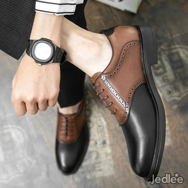 Stylish Oxfords Two-Tone Spectators Italian Patent Brogue Leather Shoes