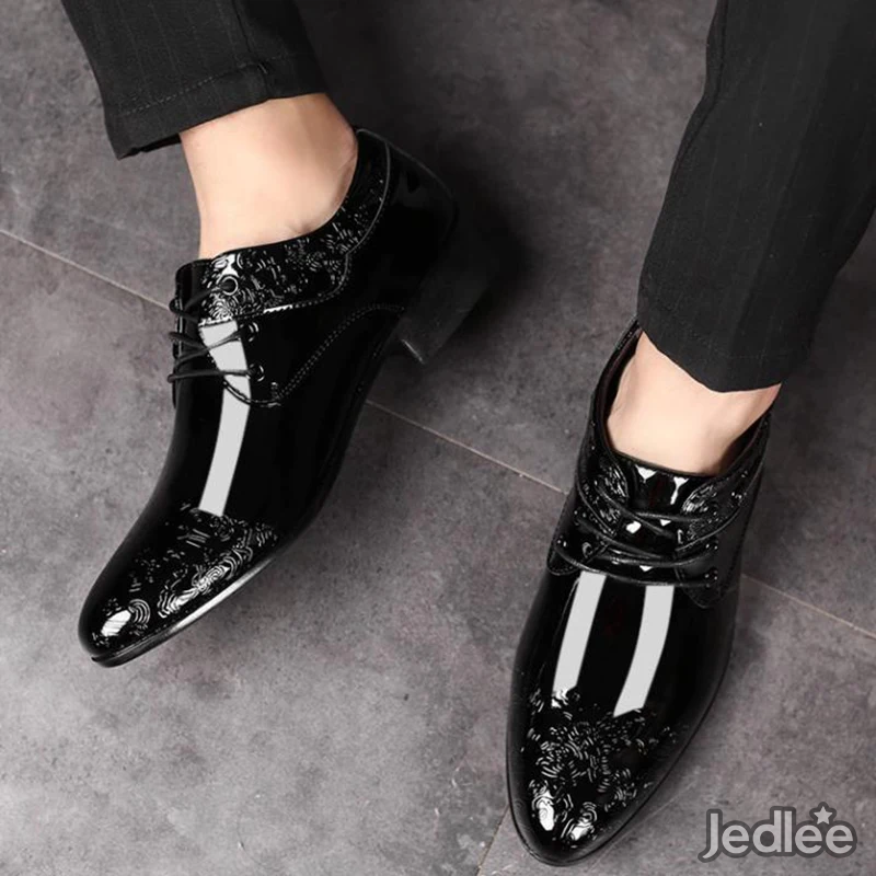 Sophisticated Men's Black Derby Shoes - Elegantly Debossed