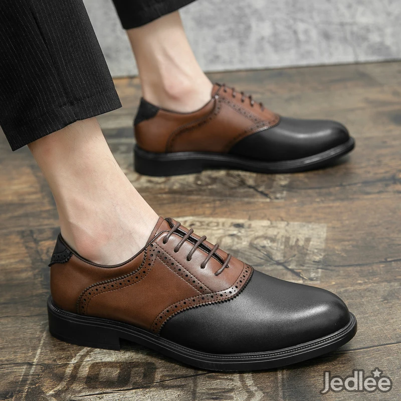 Stylish Oxfords Two-Tone Spectators Italian Patent Brogue Leather Shoes