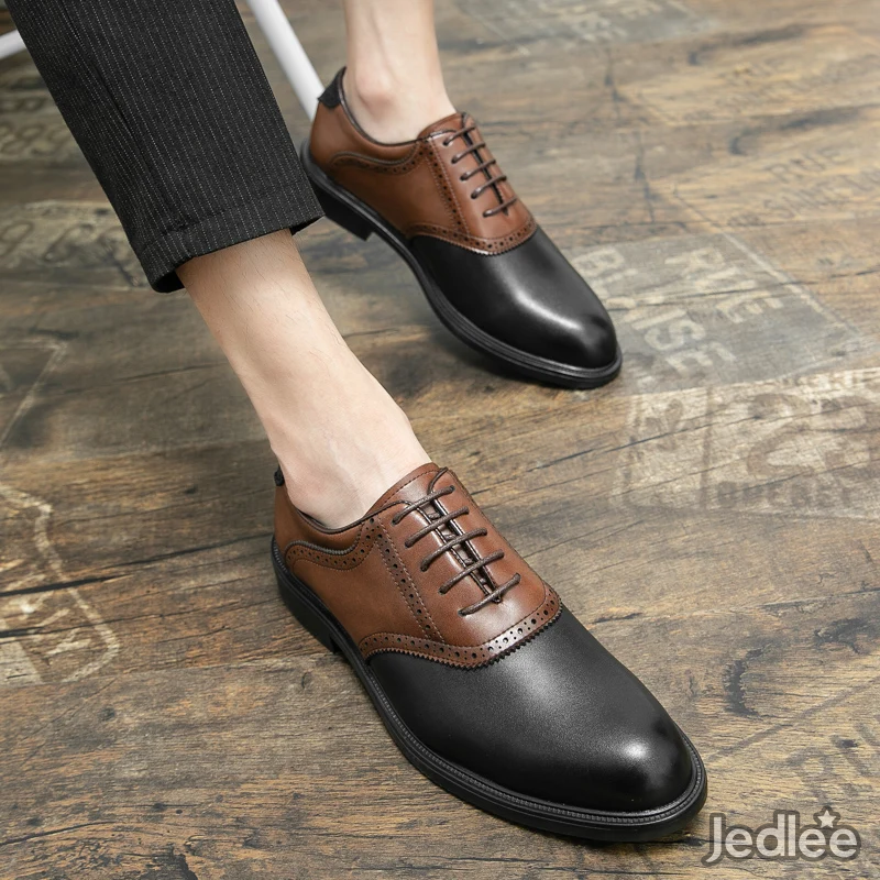 Stylish Oxfords Two-Tone Spectators Italian Patent Brogue Leather Shoes