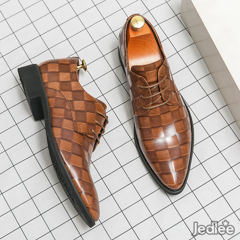 Refined Italian Patent Leather Derby Shoes for Men - Stylish Lace-Up Shoes